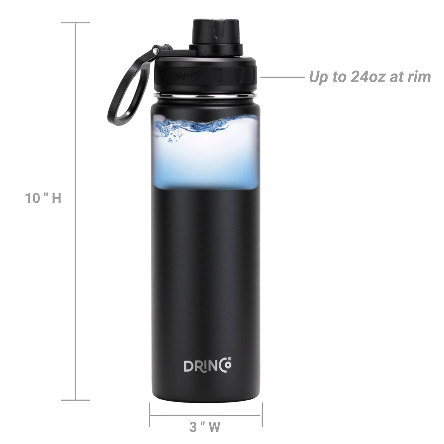 DRINCO® 22oz Stainless Steel Sport Water Bottle – Black