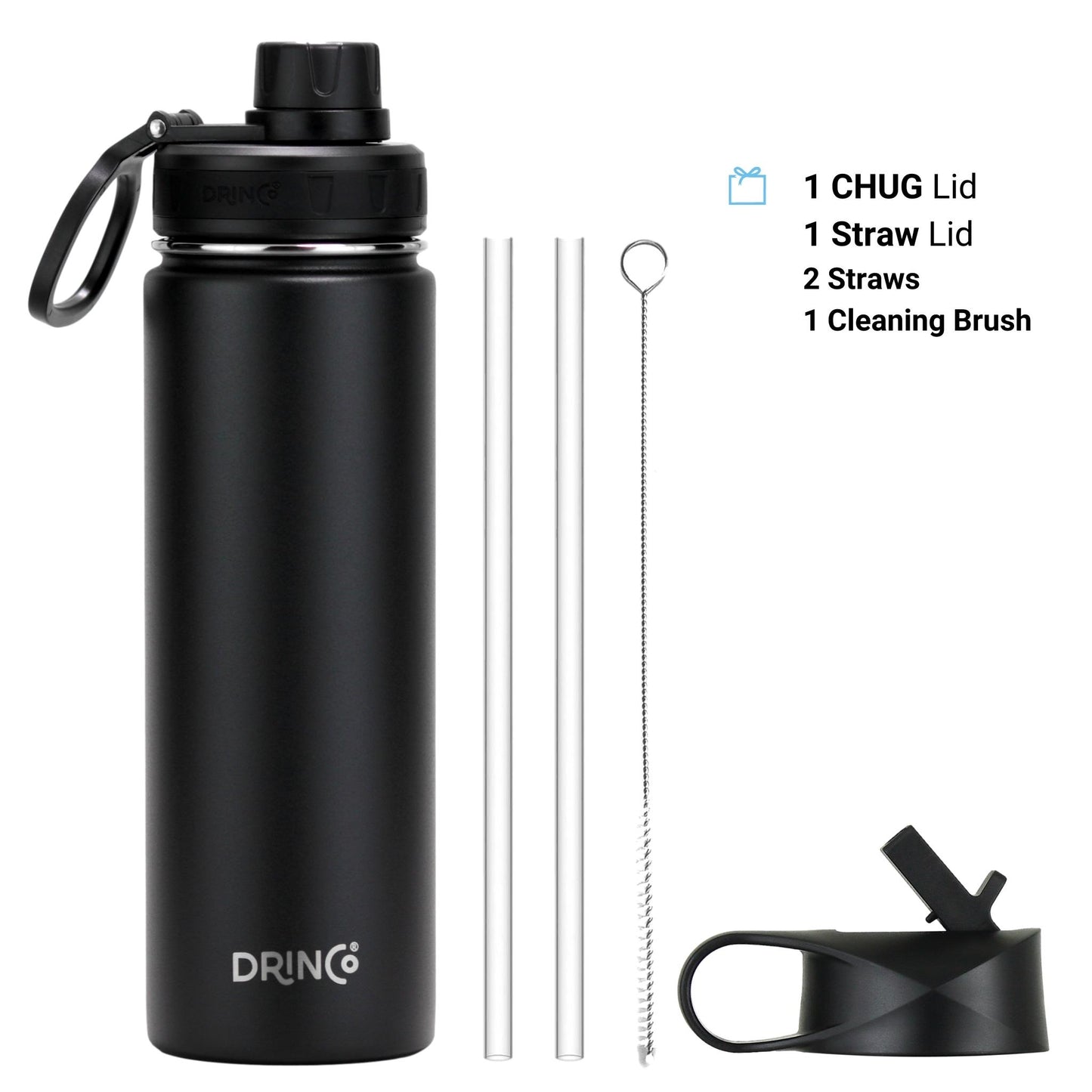 DRINCO® 22oz Stainless Steel Sport Water Bottle – Black
