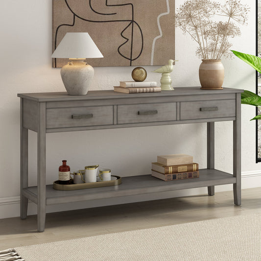 Contemporary Gray 3-Drawer Console Table with Shelf – Entrance Table