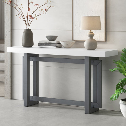 Contemporary Extra-Long Console Table with Wood Top – Dark Gray and White