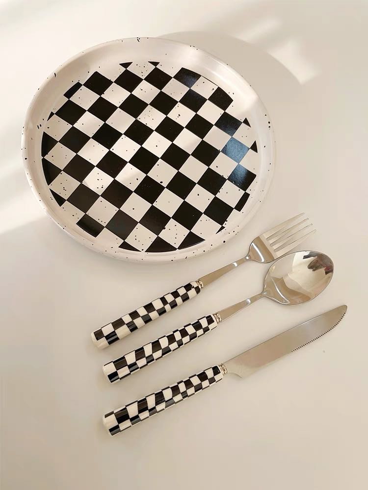 6-Pack Modern Checkered Flatware Set – Stainless Steel & Vibrant Handles