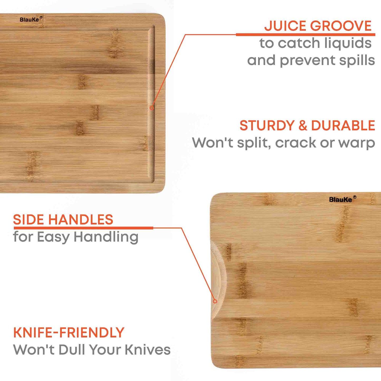 Bamboo Cutting Board Set with Juice Groove and Handles – 3-Piece Set