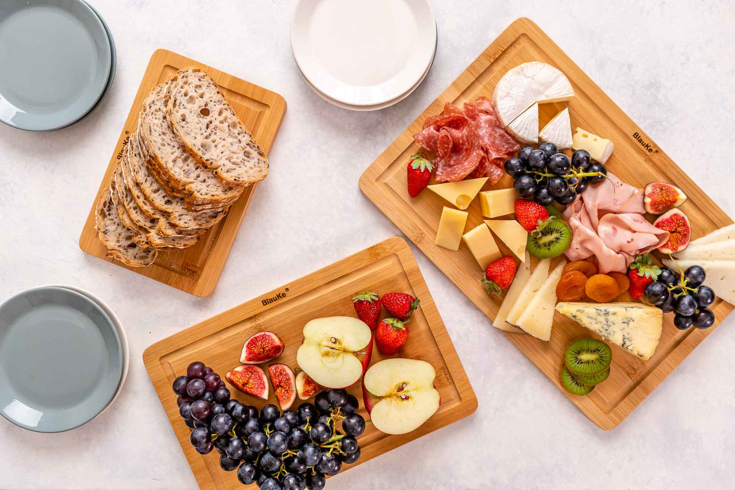 Bamboo Cutting Board Set with Juice Groove and Handles – 3-Piece Set