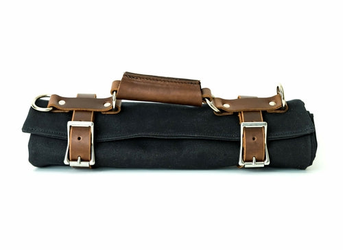 Waxed Canvas Tool Roll with Leather Accents – Compact and Durable