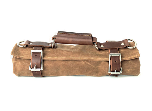 Waxed Canvas Tool Roll with Leather Accents – Compact and Durable