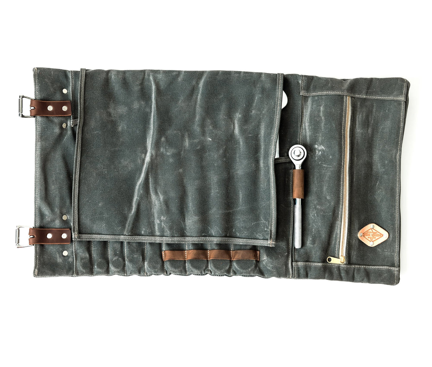 Waxed Canvas Tool Roll with Leather Accents – Compact and Durable