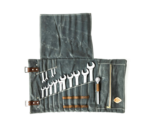 Waxed Canvas Tool Roll with Leather Accents – Compact and Durable