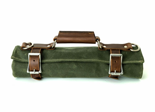 Waxed Canvas Tool Roll with Leather Accents – Compact and Durable