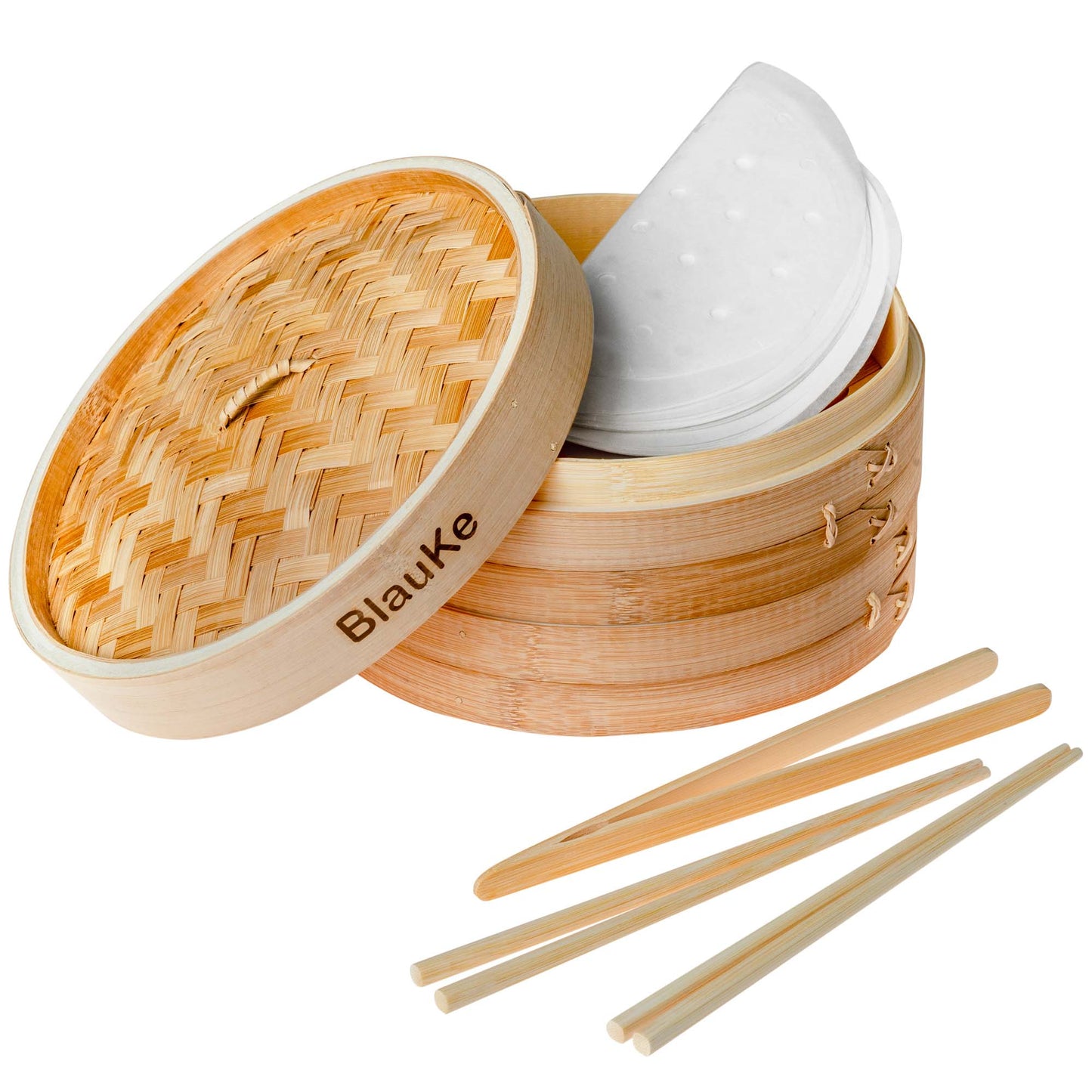 2-Tier Bamboo Steamer for Cooking Dumplings, Vegetables, Meat, and Fish