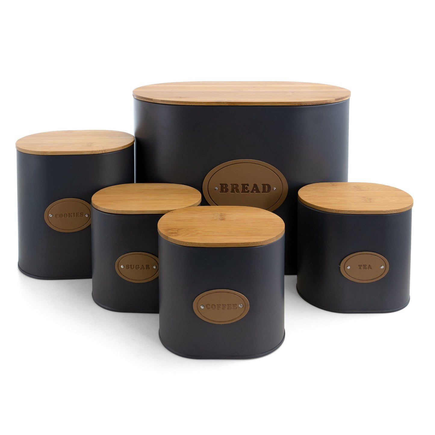 MegaChef 5-Piece Kitchen Food Storage Canister Set – Matte Gray with Bamboo Lids