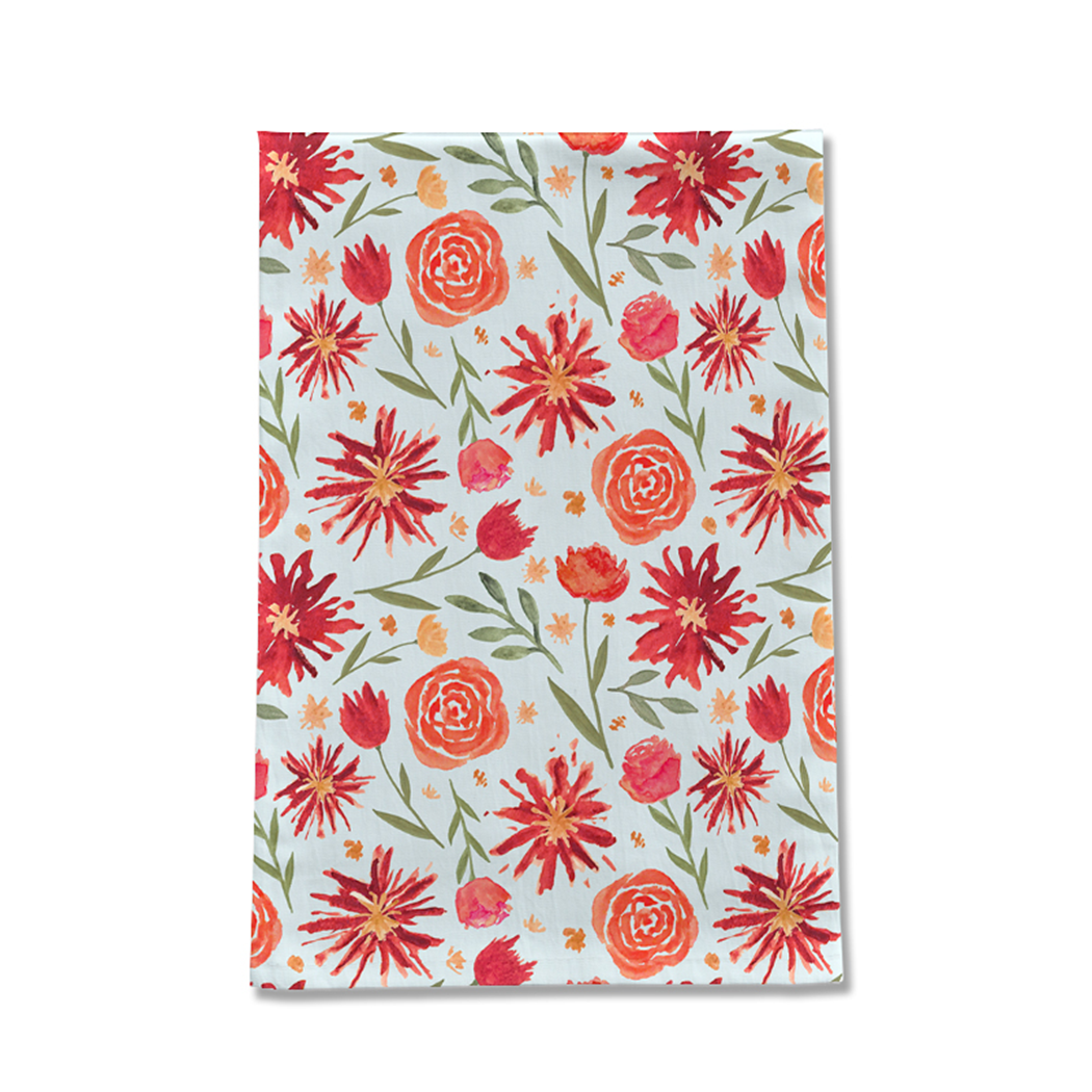 Red Flower Burst Cotton Tea Towel