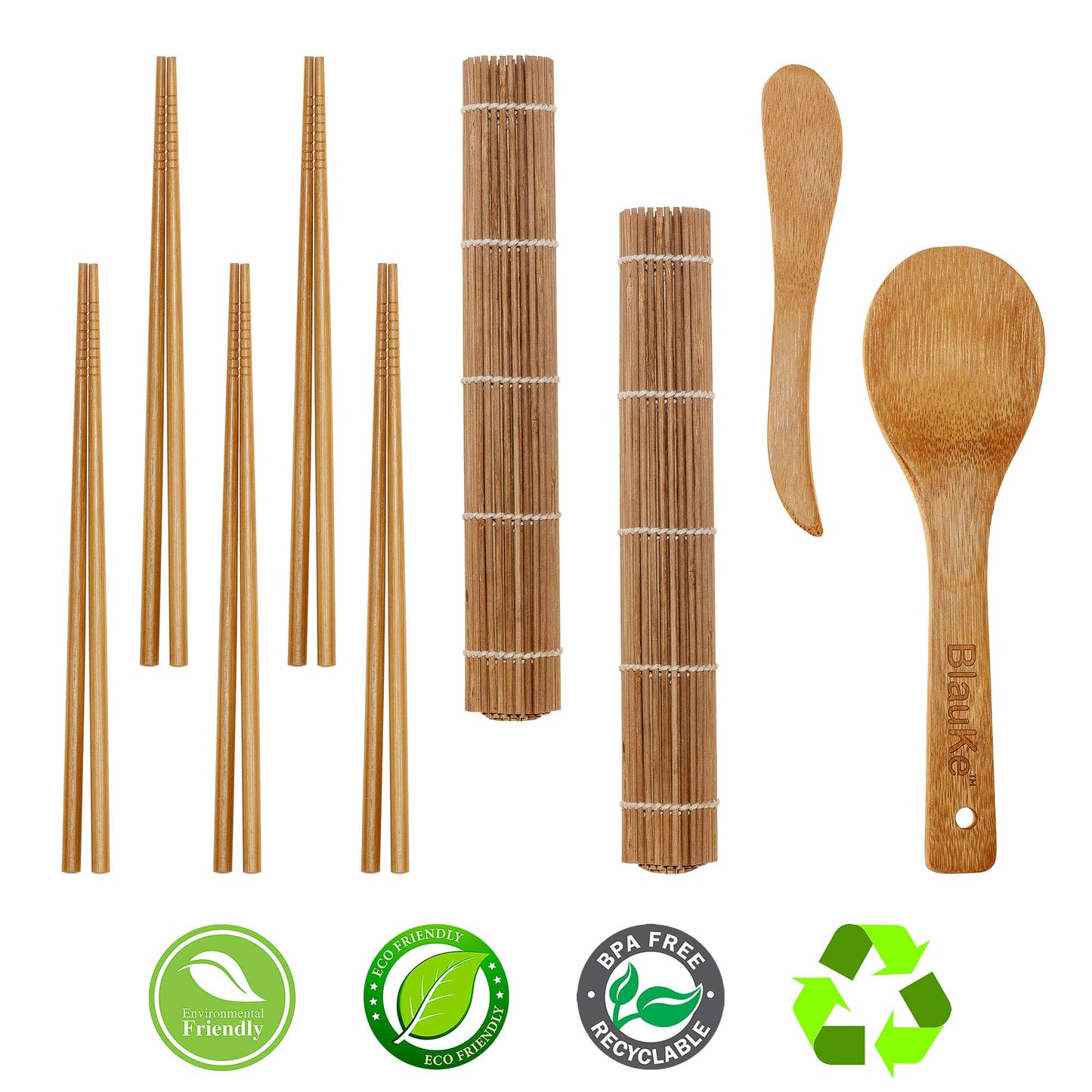 Bamboo Sushi Making Kit with 2 Sushi Rolling Mats and Reusable Chopsticks