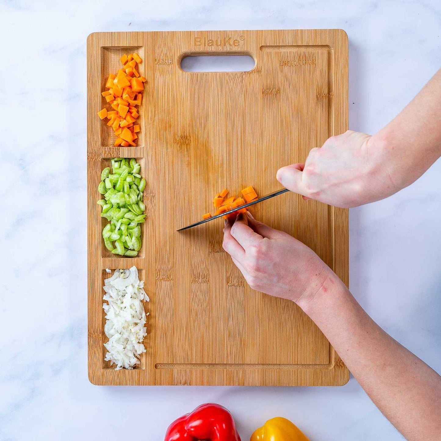 Extra Large Bamboo Cutting Board with Juice Groove and Compartments – 17x12.5 Inch