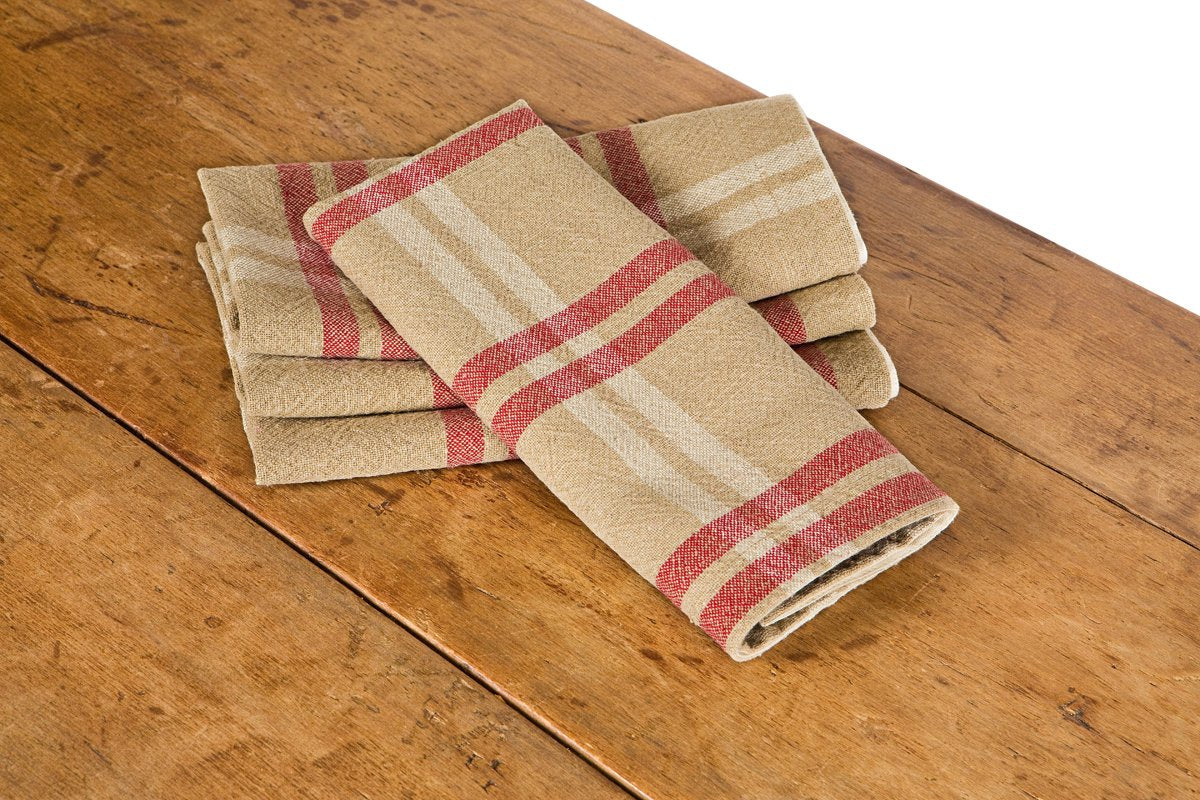 Natural Linen Check Tea Towels – Set of 4, 14"x22