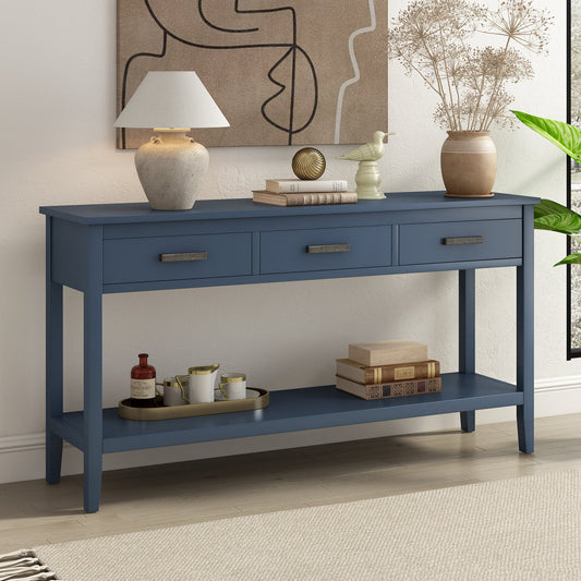 Contemporary Navy Blue 3-Drawer Console Table with Shelf – Entrance Table