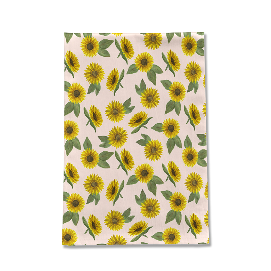 Sunflower Watercolor Cotton Tea Towel