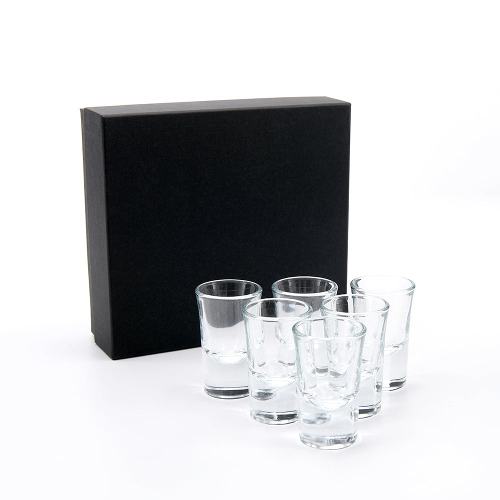 6-Pack 1.5oz Shot Glass Set in Black Presentation Gift Box