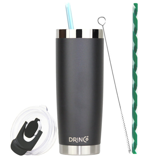 DRINCO® 20oz Insulated Tumbler with Spill-Proof Lid & 2 Straws (Black)