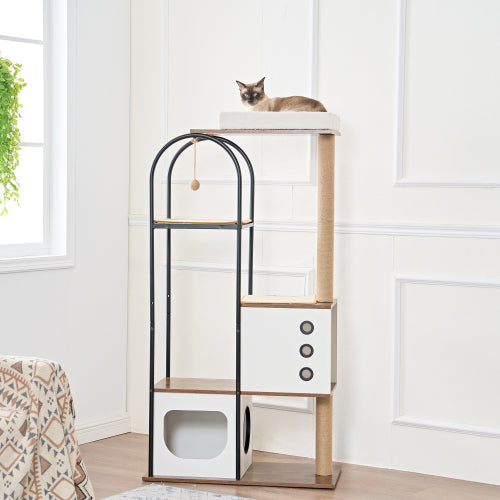 Modern Cat Tree Tower for Indoor Cats with 5 Tiers and Scratching Pads