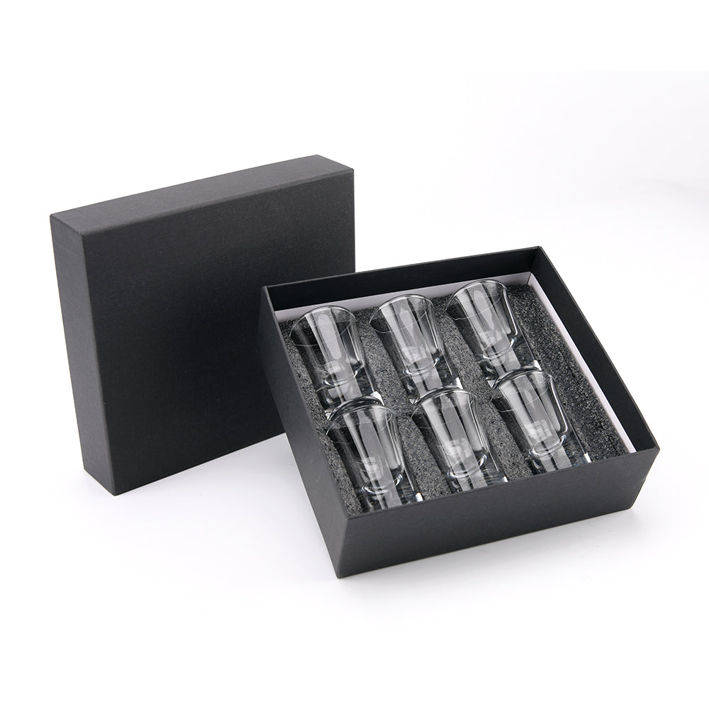 6-Pack 1.5oz Shot Glass Set in Black Presentation Gift Box