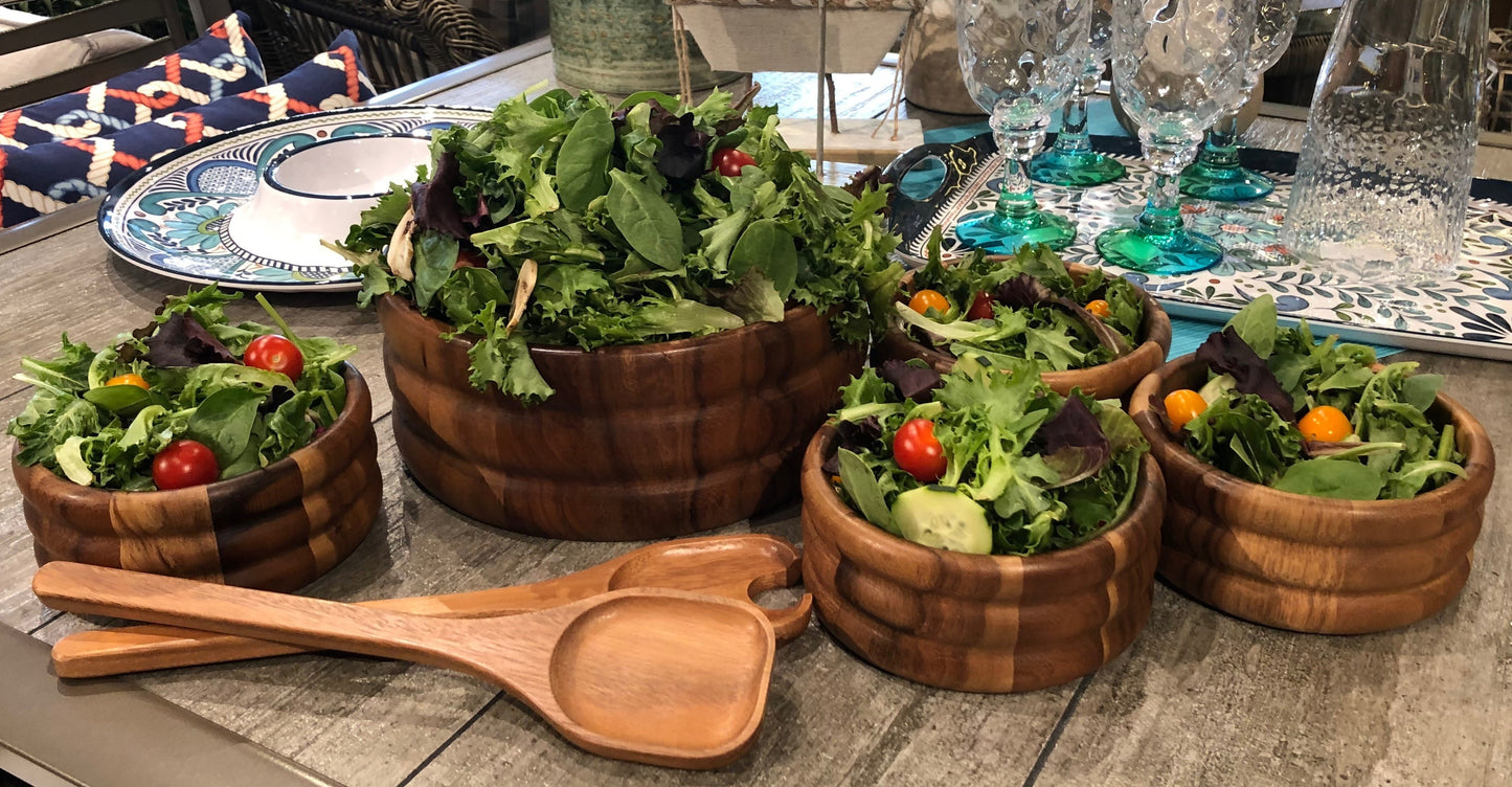 7-Piece Acacia Wood Salad Bowl Set with Serving Utensils and Individual Bowls