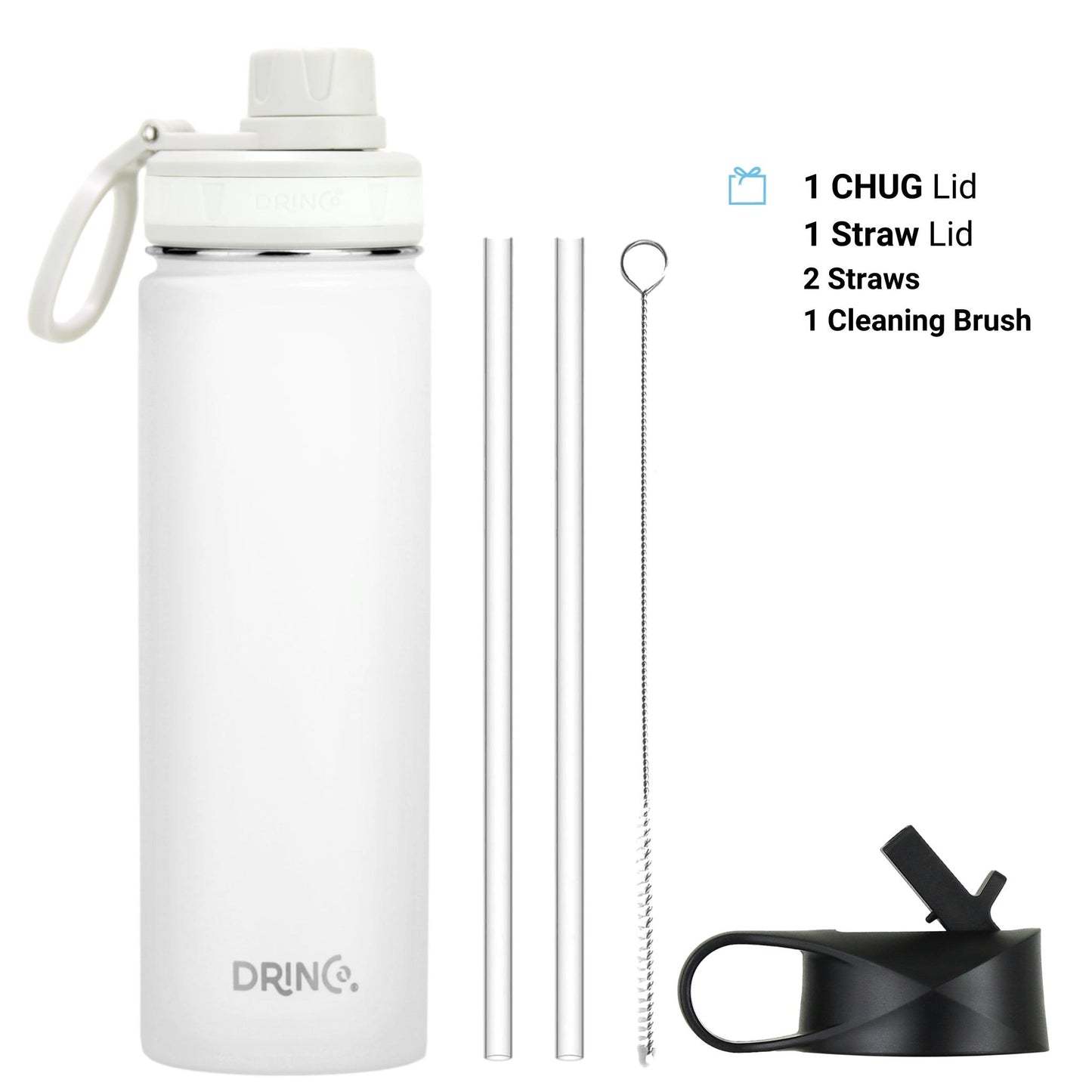 DRINCO® 22oz Stainless Steel Sport Water Bottle – Arctic White