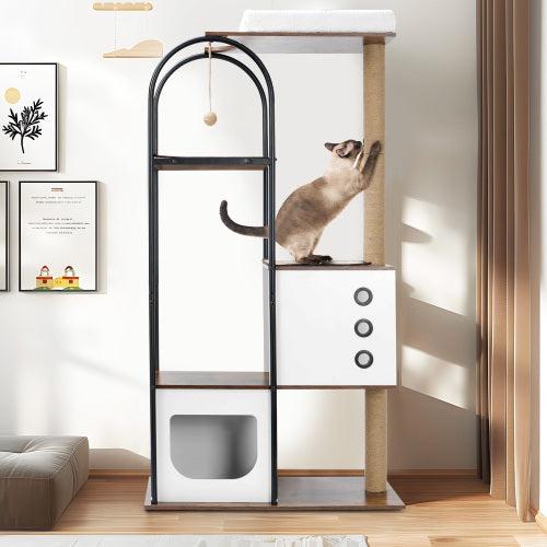 Modern Cat Tree Tower for Indoor Cats with 5 Tiers and Scratching Pads