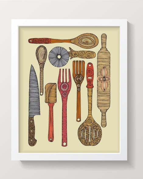 "Let’s Cook" Kitchen Utensils Art Print – 8x10 Archival Quality